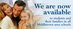 We are now available to students and their families in all Middletown area schools.